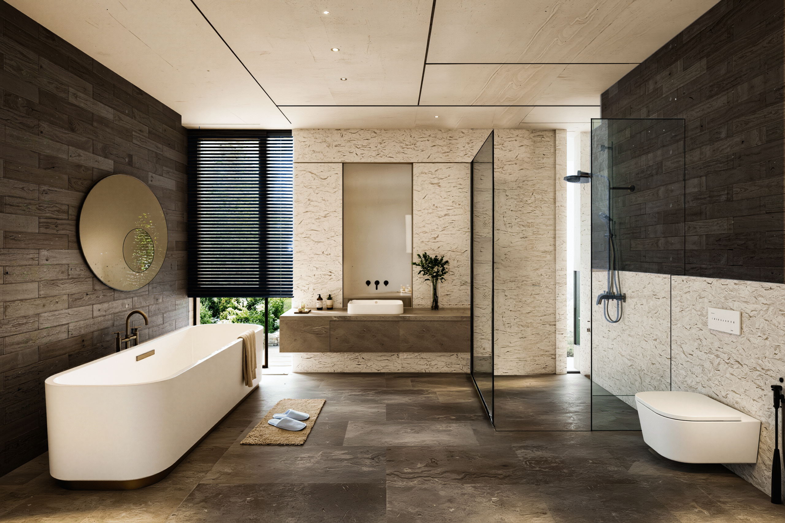 Light-filled bathroom with premium materials in a Bali investment property in Tabanan